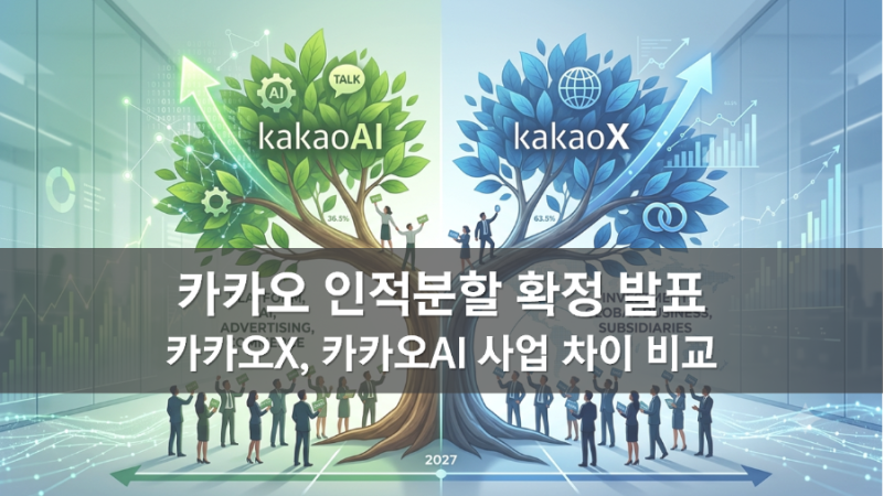 카카오 인적분할, 카카오 주식 동향, 물적분할, 카카오AI 신설, 카톡, 카카오X 존속 분할비율, ....