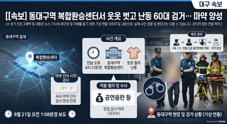 [대구] <b>동대구역</b> 복합환승센터서 웃옷 벗고 <b>난동</b> 60대 검거… 마약 ....