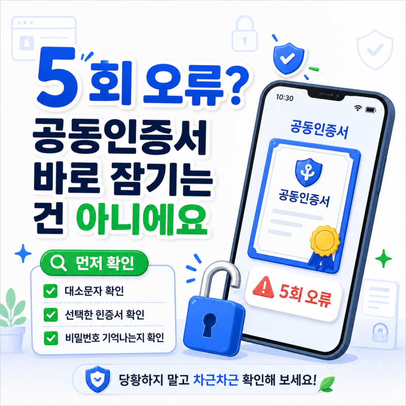 공동인증서 비밀번호 5회 오류 해결｜잠긴 걸까? 재발급 전 확인할 것