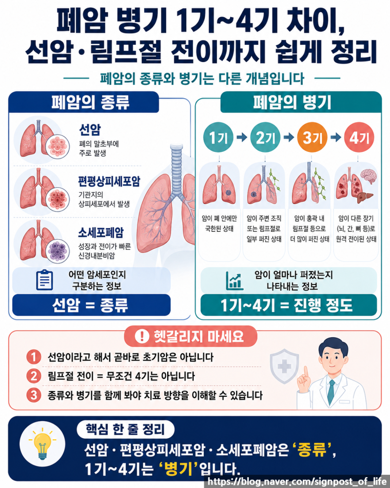폐암시리즈 3편 폐암 병기 1기~4기 차이, 선암·림프절 전이까지 쉽게 정리