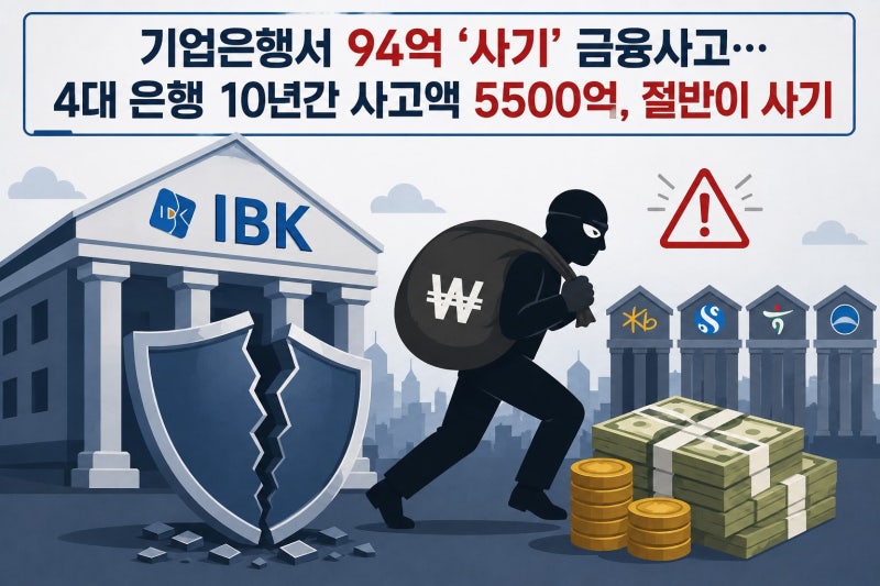 은행권 금융사고 ‘비상’…IBK기업은행 94억 사기, 4대 은행 10년간 5500억 -은행권 내부통제 ....