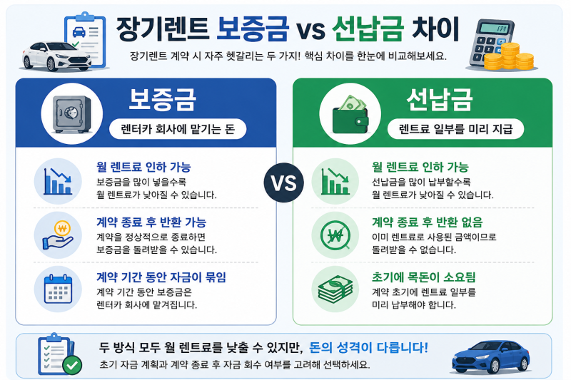 자동차 장기렌트 보증금과 선납금 차이, 뭐가 더 유리할까?