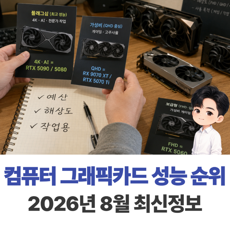 2026년 8월 컴퓨터 그래픽카드 성능 순위 RTX 50시리즈와 라데온 비교 및 해상도별 추천