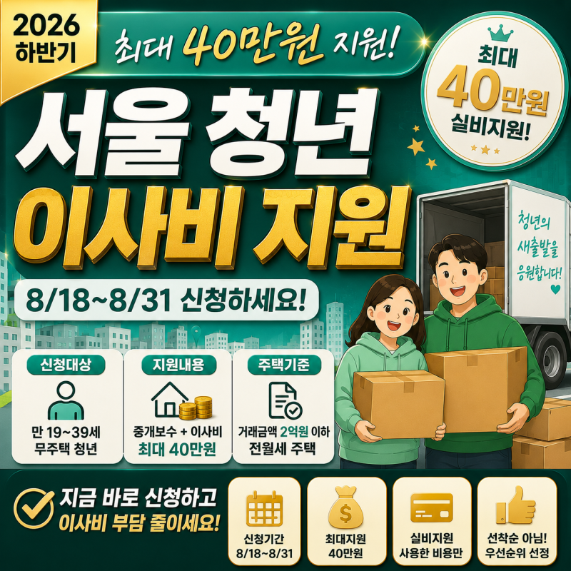 서울 청년 이사비 지원 2026 하반기 최대 40만원, 신청조건과 서류 정리