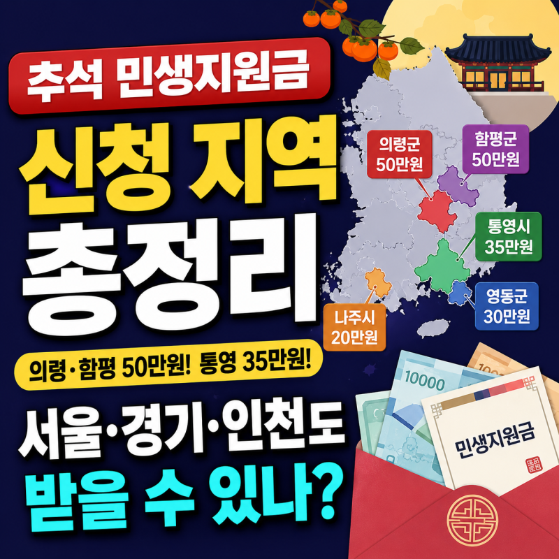 추석 민생지원금 신청 지역 총정리｜서울·경기·인천도 받을 수 있나?