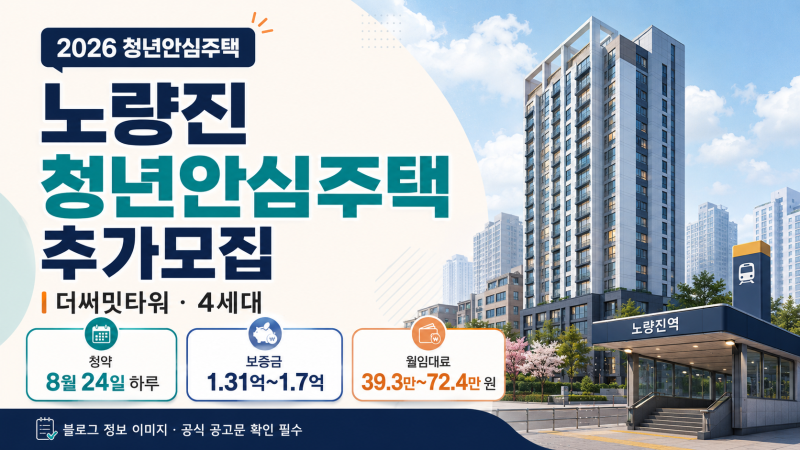 2026 노량진 청년안심주택 추가모집, 더써밋타워 보증금·월세와 8월 24일 청약조건