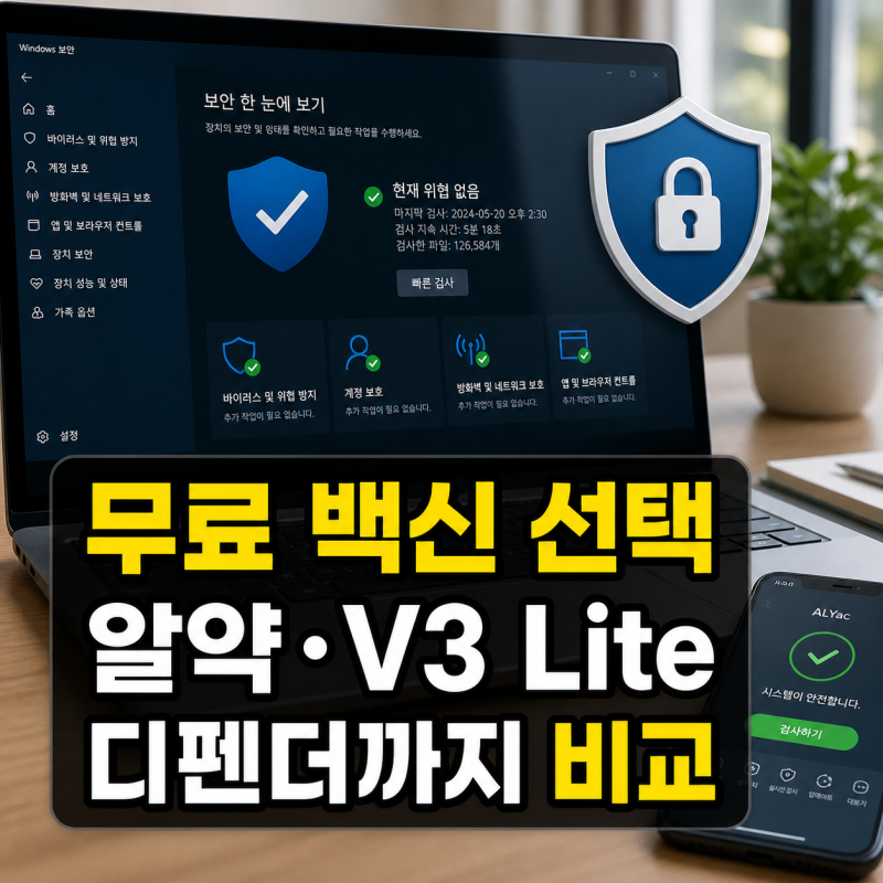 알약 무료 백신 vs V3 Lite vs 윈도우 디펜더 선택법