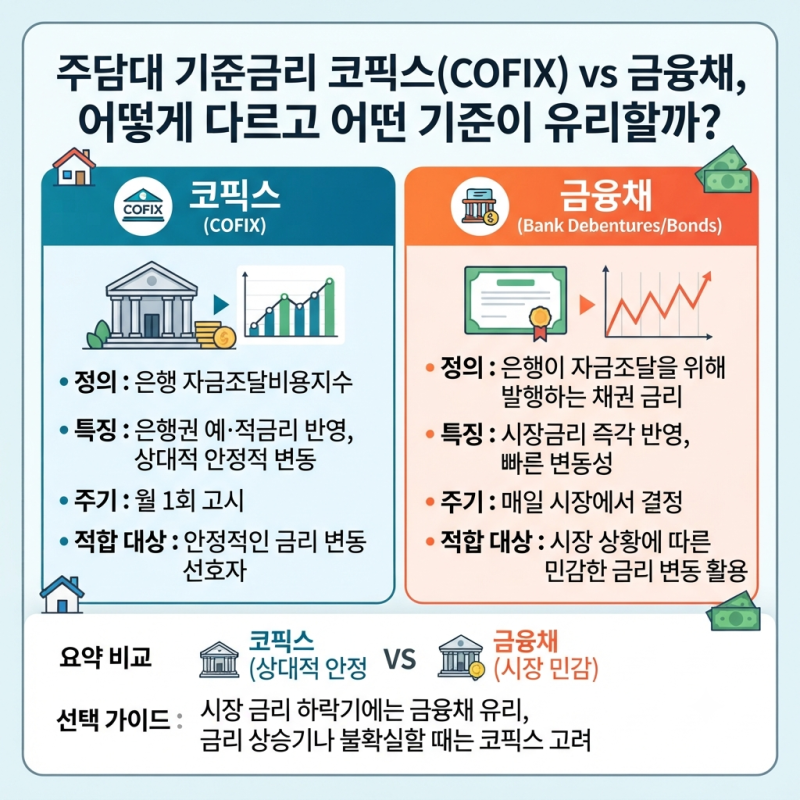 주담대 기준금리 코픽스 vs 금융채, 어떻게 다르고 어떤 기준이 유리할까?