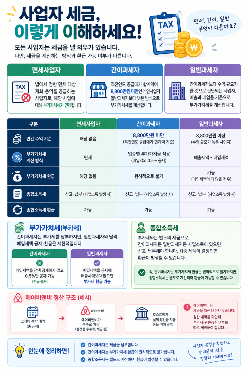 면세, 간이,일반 사업자 세금 정리