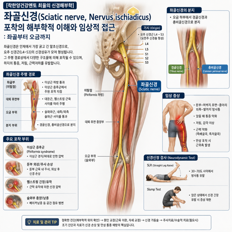 [신경해부학] 좌골신경(Sciatic nerve, Nervus ischiadicus) 포착의 해부학적 이해와 임상적 접근: 좌골....