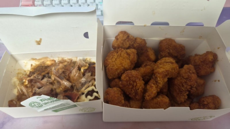 bhc 골드킹 순살, 맛초킹 타코야끼 내돈내산 배달 후기 | 맛초킹보다 덜 매운 단짠 간장치킨
