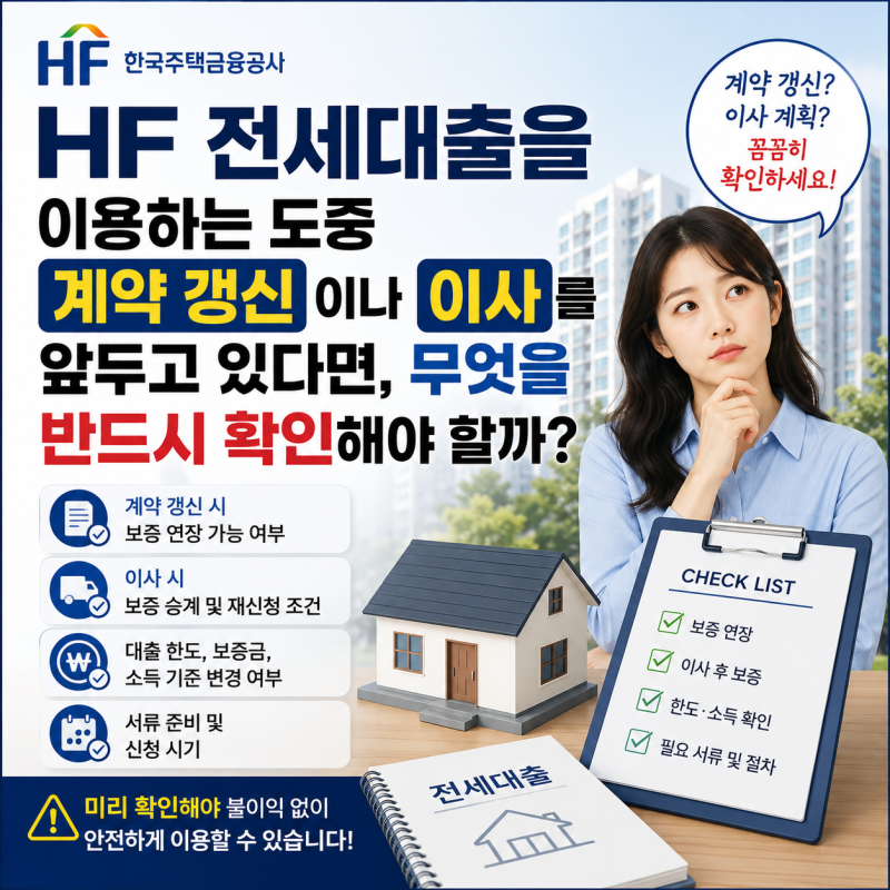 HF 전세대출을 이용하는 도중 계약 갱신이나 이사를 앞두고 있다면 무엇을 반드시 확인해야 ....
