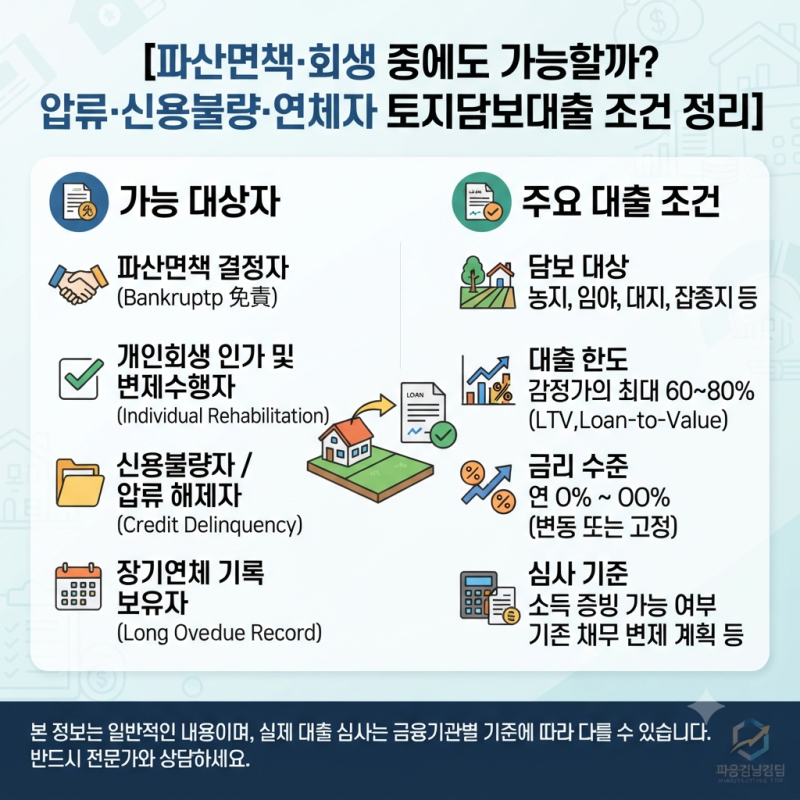 파산면책·회생 중인데도 가능할까? 압류·신용불량·연체자 토지담보대출 조건 정리