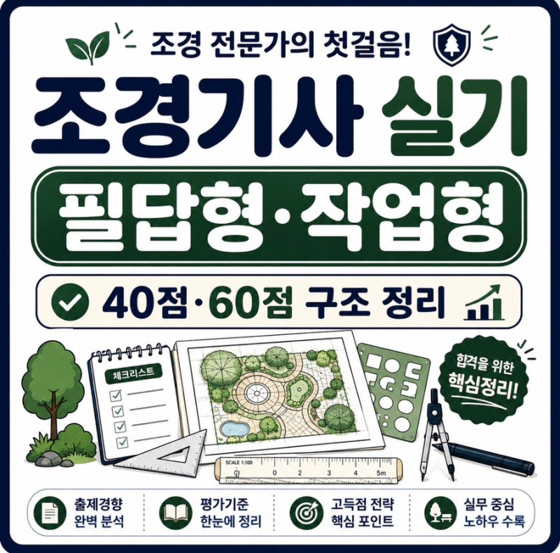조경기사 실기 필답형 작업형, 40점 60점 구조부터 준비 순서, 무료기출