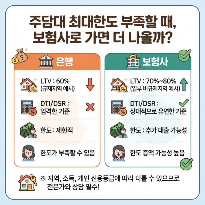 주담대 최대한도 부족할 때, 보험사로 가면 더 나올까?