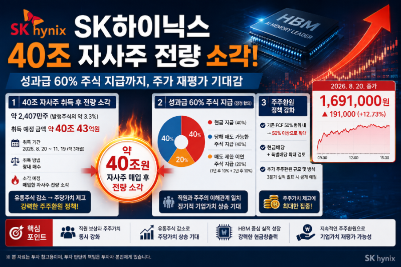 SK하이닉스 40조 자사주 전량 소각! 성과급 60% 주식 지급, 주가 어디까지 갈까?