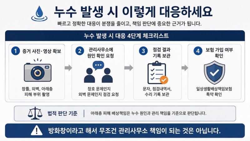 아파트 샤시 누수로 아래층 피해, 누가 배상할까? 방화창·외벽 책임 정리