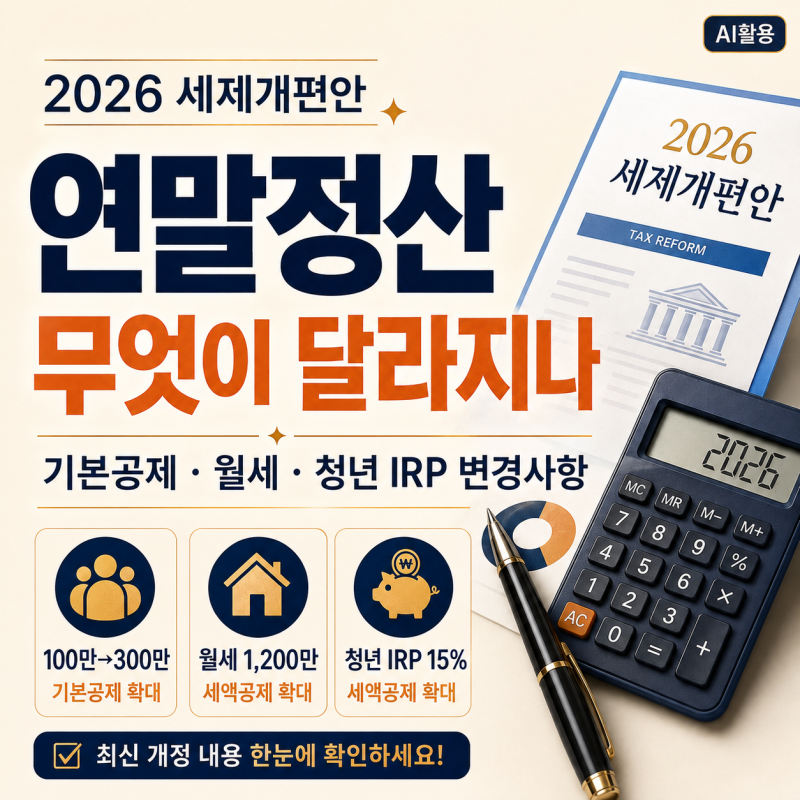 2026 세제개편안 연말정산┃기본공제·월세·청년 IRP 변경사항