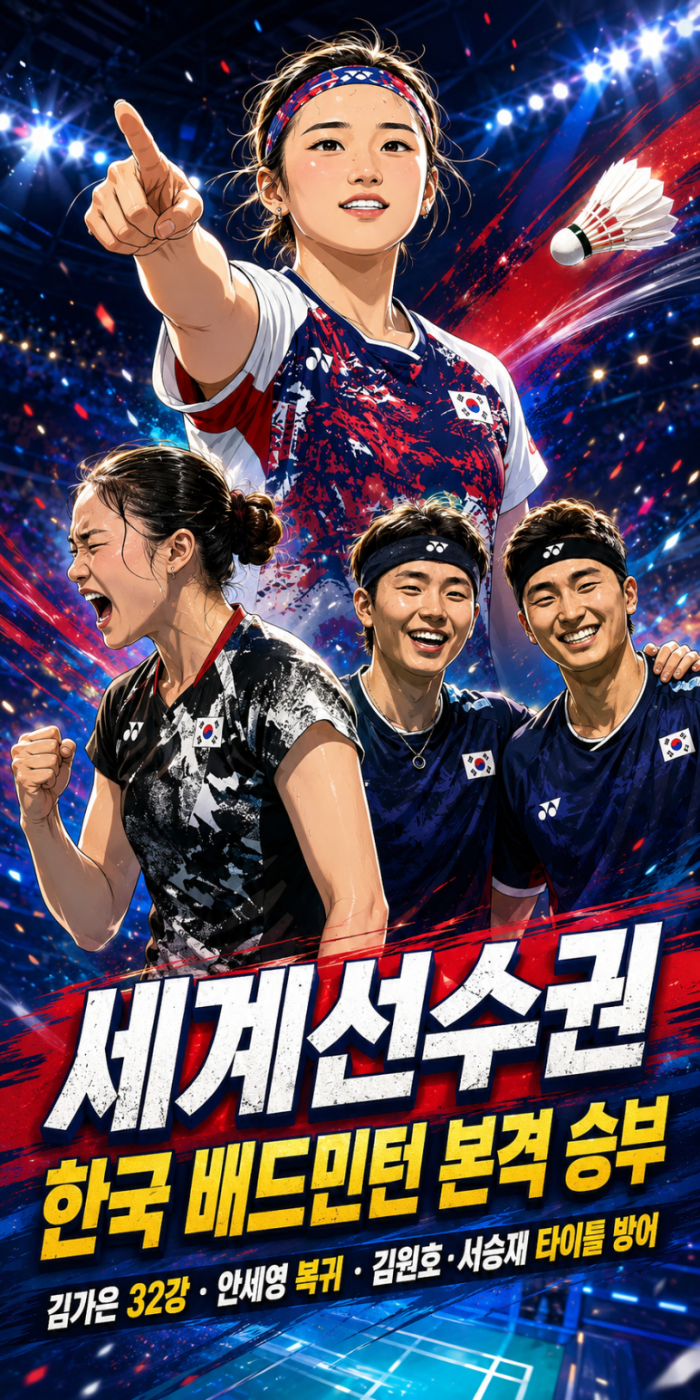 2026.8.21.(금) 배드민턴 세계선수권대회 16강전 결과 여자단식 안세영, 남자복식 김원호-서승재....