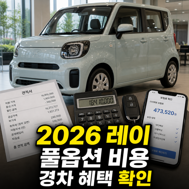 2026 레이 신차 가격표 연비 제원 풀옵션 보험료 경차 혜택 정리