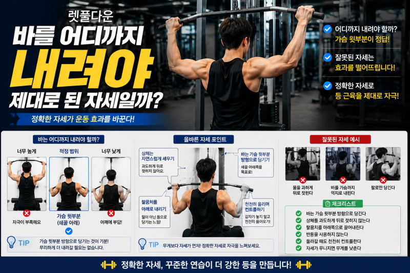 랫풀다운 바를 어디까지 내려야 제대로 된 자세일까?