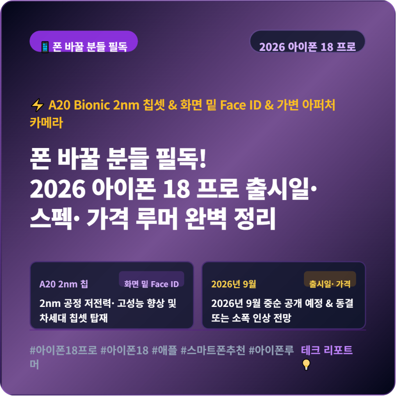폰 바꿀 분들 필독! 2026 아이폰 18 프로 출시일·스펙·가격 루머 완벽 정리