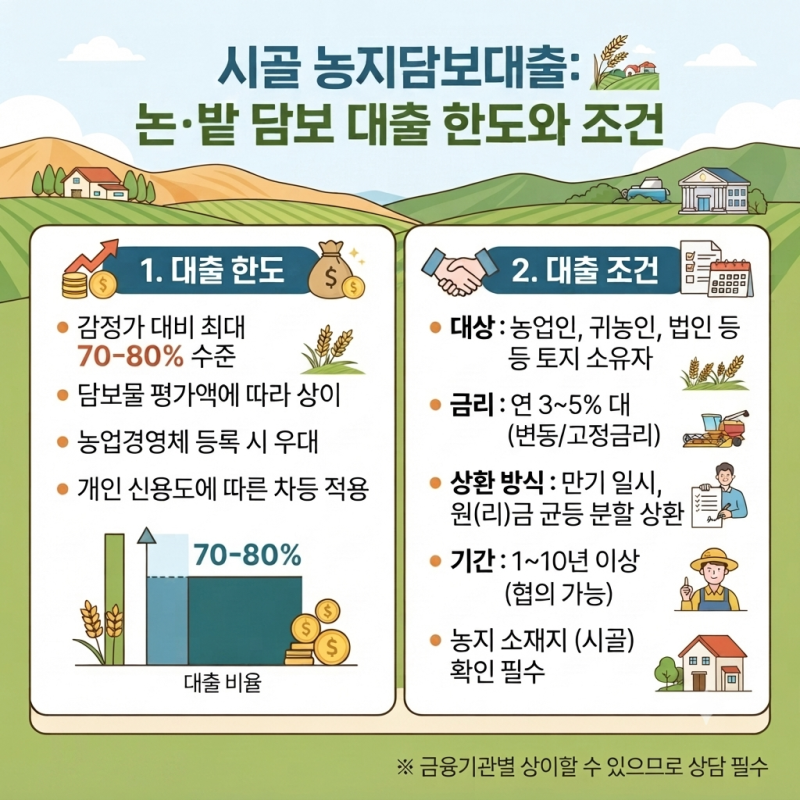 시골 농지담보대출, 논·밭 담보로 대출받을 때 한도와 조건은?