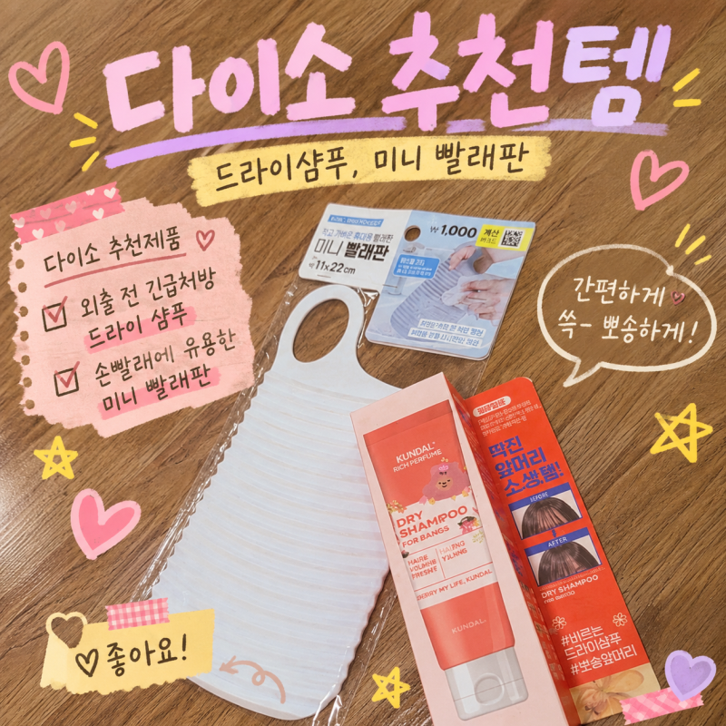 다이소 추천템 소량빨래에 좋은 미니 빨래판, 앞머리 떡짐 해결 리치퍼퓸 튜브형 드라이샴푸