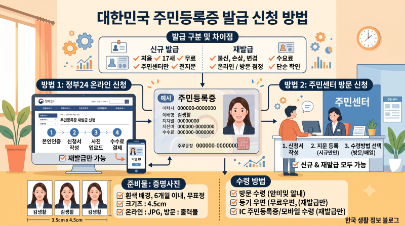 주민등록증 발급 신청 방법｜신규 발급부터 재발급 비용·기간까지 총정리