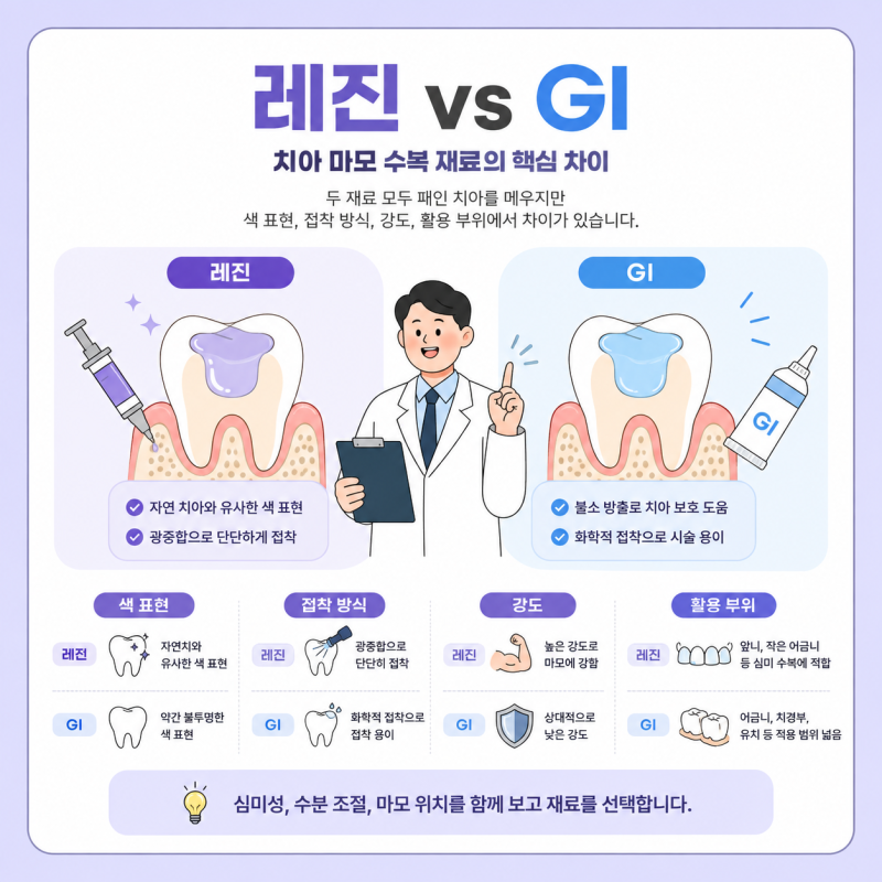 치아 마모 레진 GI 치료 차이는? 두 치료의 방법부터 건강보험 차이점