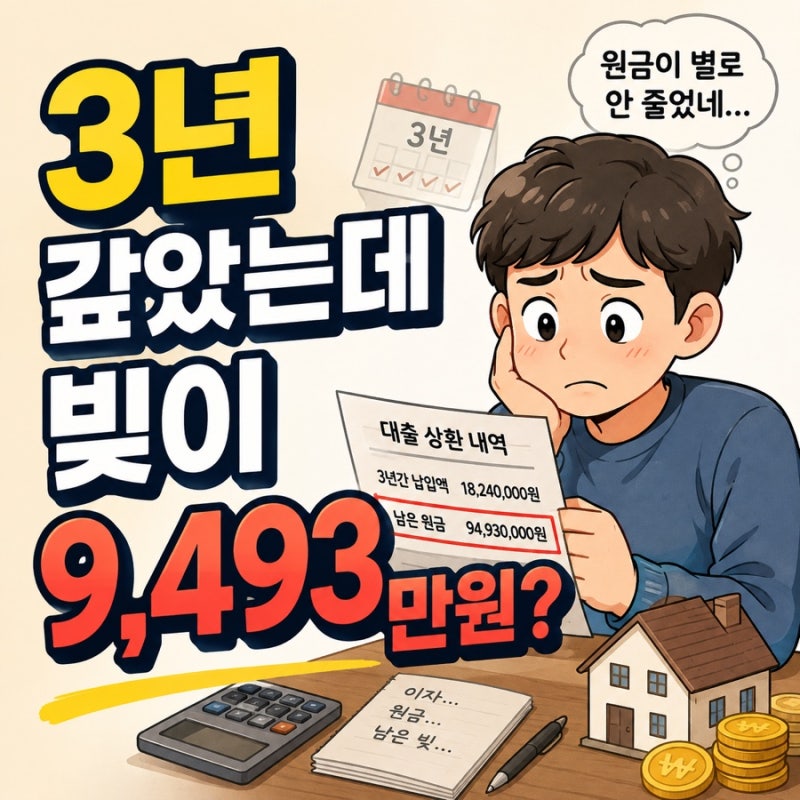 대출이자계산기, 1억 빌렸는데 3년 뒤 9,493만원? 월 납입액만 보면 놓치는 것