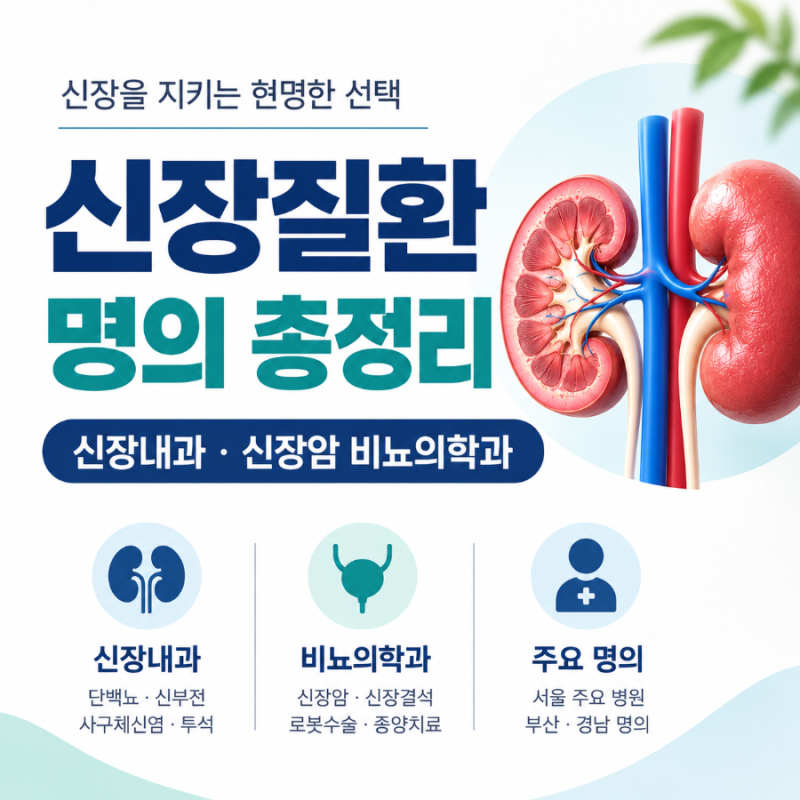 신장질환 명의 총정리｜신장내과·신장암 비뇨의학과 주요 전문의