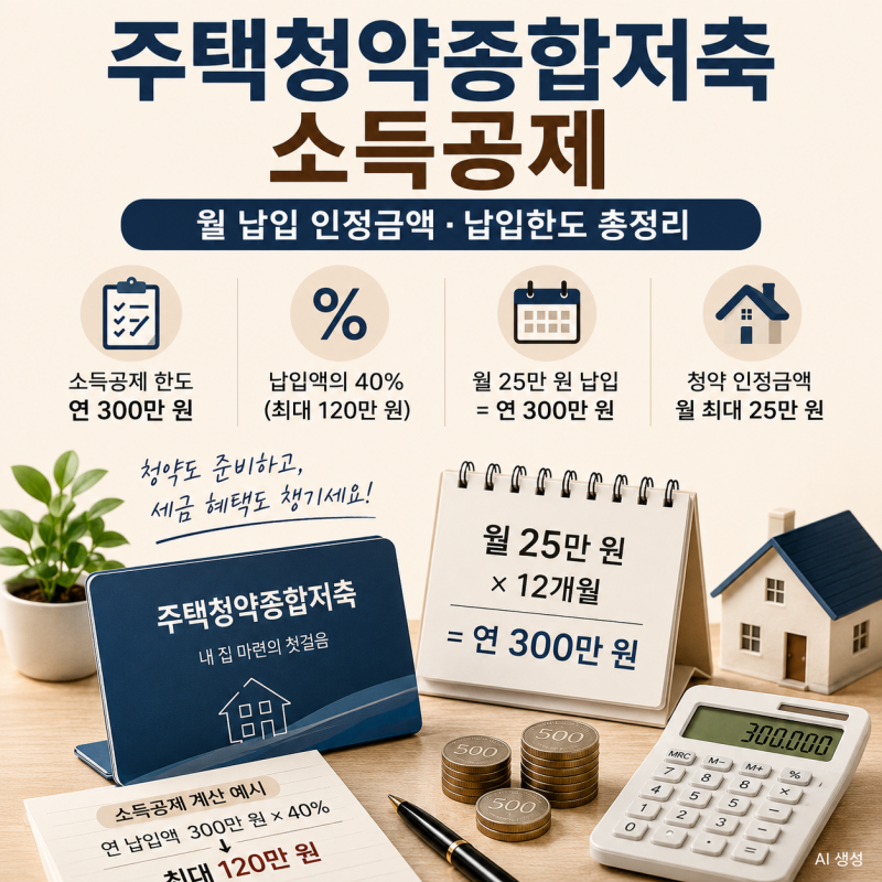 주택청약종합저축 소득공제｜월 납입 인정금액·납입한도 총정리