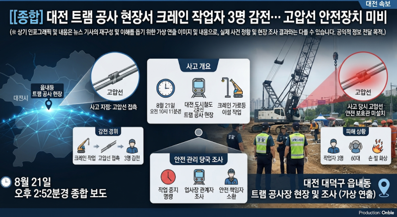 [대전] 트램 공사장서 크레인 작업 중 고압선 감전… 3명 부상