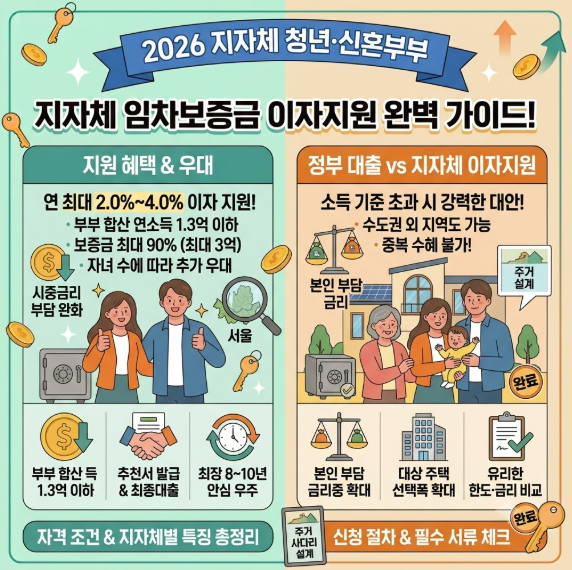 2026 지자체 청년·신혼부부 임차보증금 이자지원 완벽 가이드: 서울시·경기도 최대 연 4.0% 금....