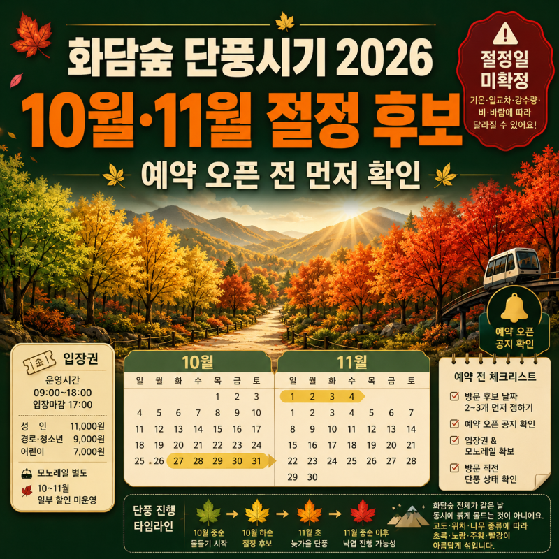 화담숲 단풍시기 2026, 예약 오픈 전 10월·11월 절정시기 확인
