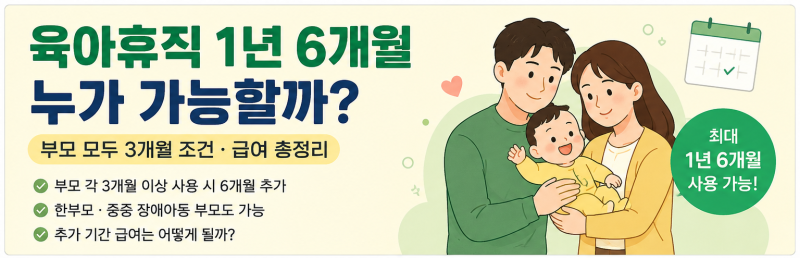 육아휴직 1년 6개월 누가 가능할까? 부모 모두 3개월 조건·급여 총정리