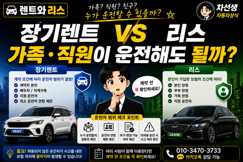장기렌트 차량, 가족이나 직원이 운전해도 될까요? 운전자 범위 총정리