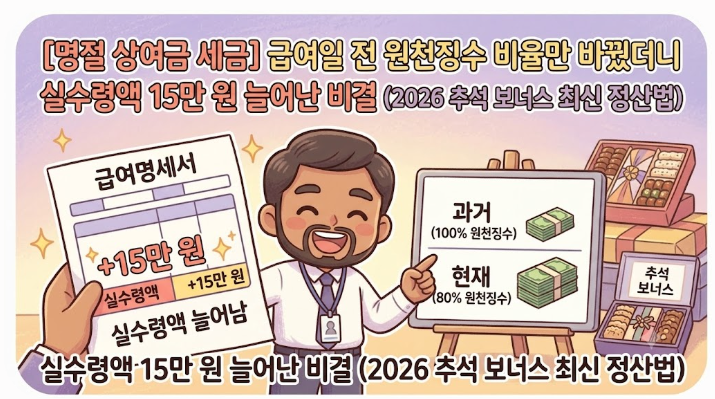[명절 상여금 세금] 급여일 전 원천징수 비율만 바꿨더니 실수령액 15만 원 늘어난 비결 (2026 ....
