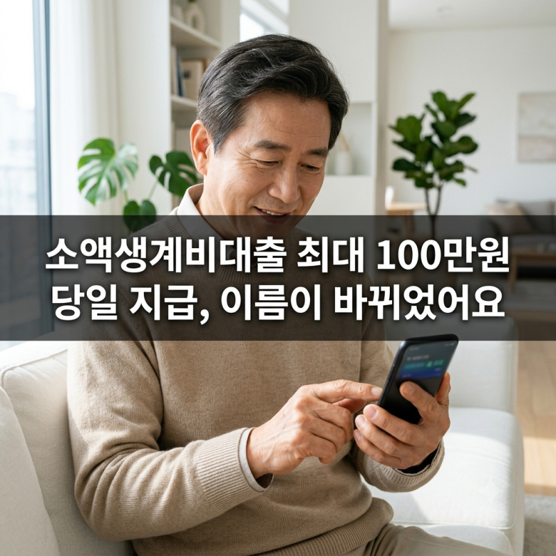 소액생계비대출 최대 100만원 — 당일 지급, 이름이 바뀌었어요 (2026년)