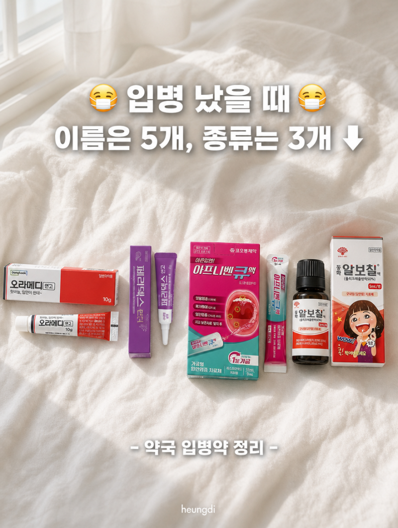 입병약 5개, 사실 3종류입니다 — 약사가 상황별로 골라드립니다