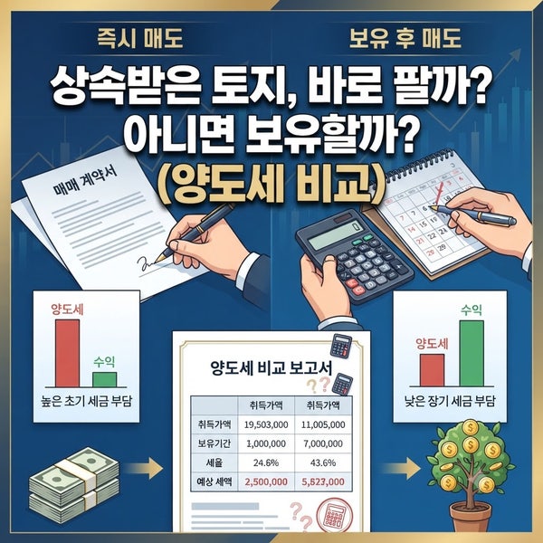 상속받은 토지, 바로 팔까? 아니면 보유할까? (양도세 비교)