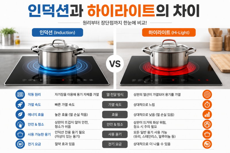 인덕션과 하이라이트의 차이