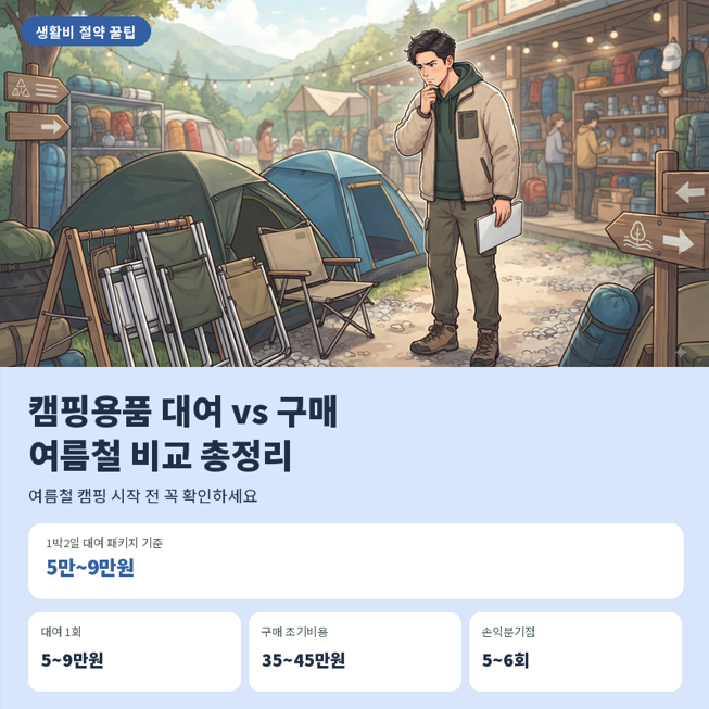 캠핑용품 대여 vs 구매 비교, 여름철 캠핑 시작 전 꼭 따져보세요