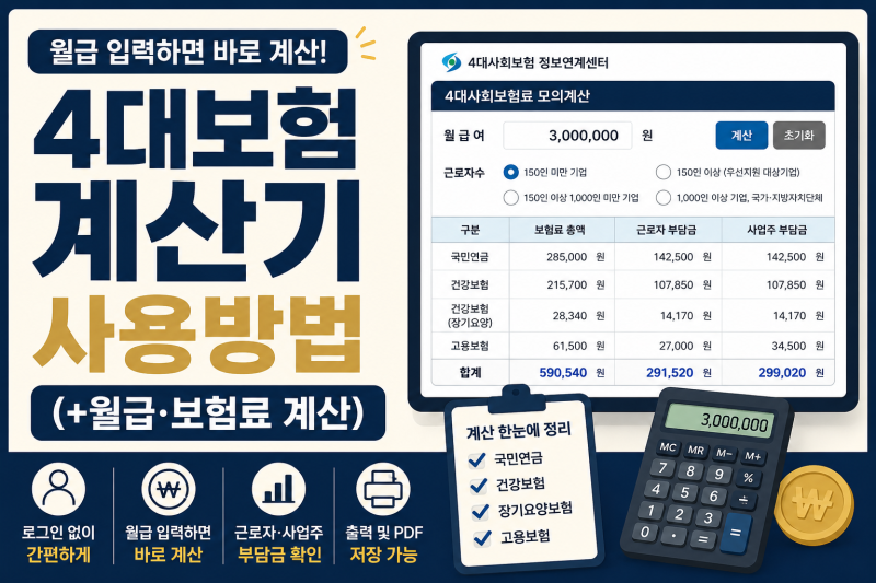 4대보험 계산기 사용 방법 쉽고 빠르게 정리 (+월급·보험료 계산)