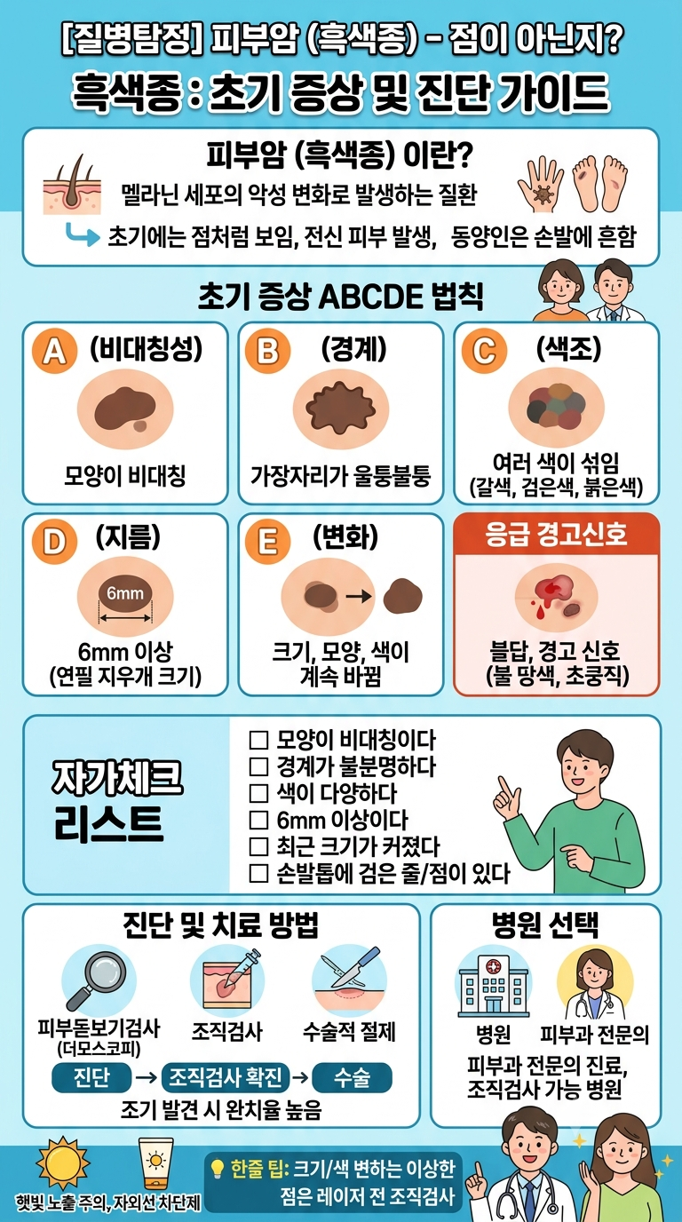 [질병탐정] 피부암(흑색종) 점인 줄 알았는데 점이 아니라면? 초기 증상과 진단법 확인하기