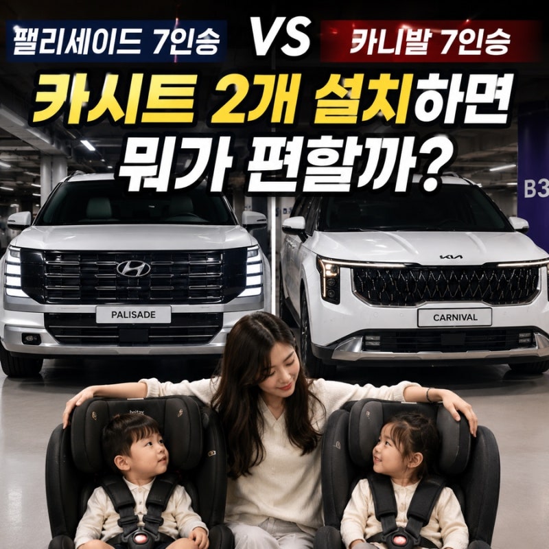 팰리세이드 7인승 vs 카니발 7인승｜카시트 2개 설치하면 뭐가 편할까?