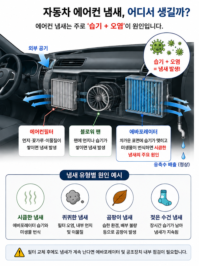 자동차 에어컨 냄새 왜 날까? 시큼한 냄새 원인과 없애는 방법