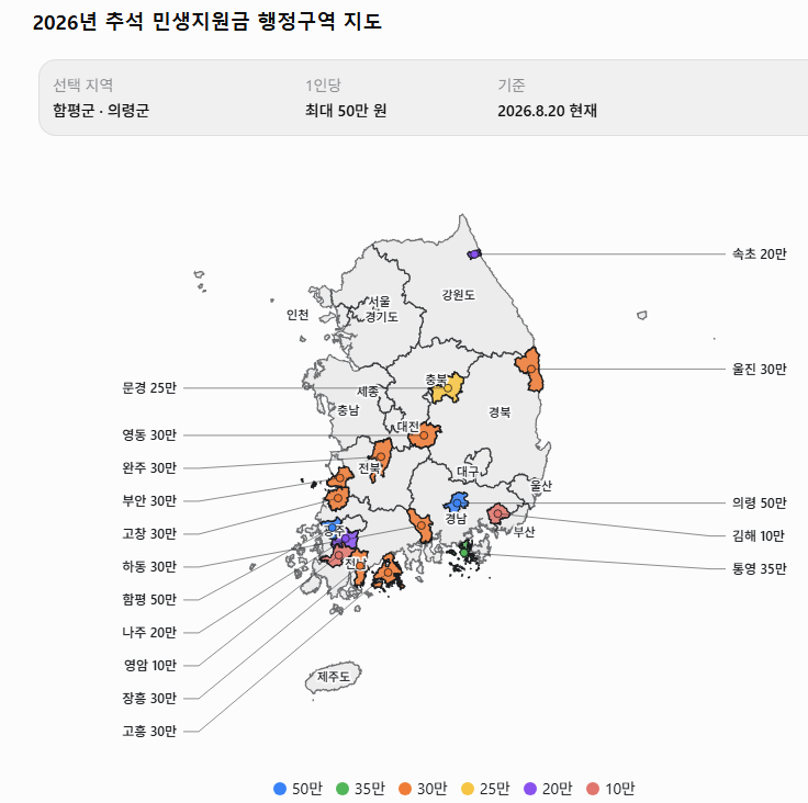 2026 추석 민생지원금 지역별 총정리…