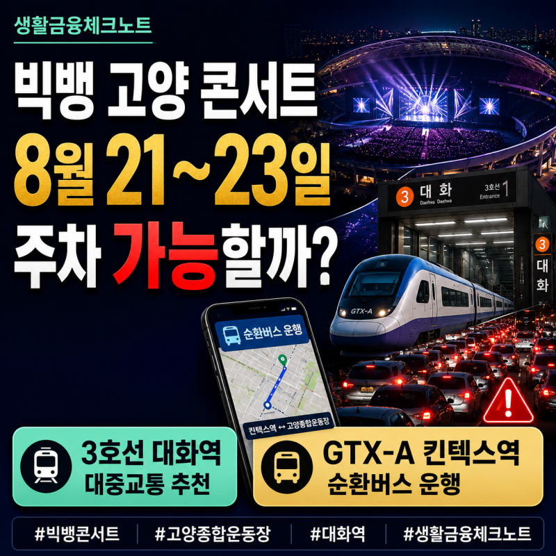 빅뱅 고양 콘서트 8월21~23일, 주차 가능할까? 공연시간·대화역·순환버스 총정리